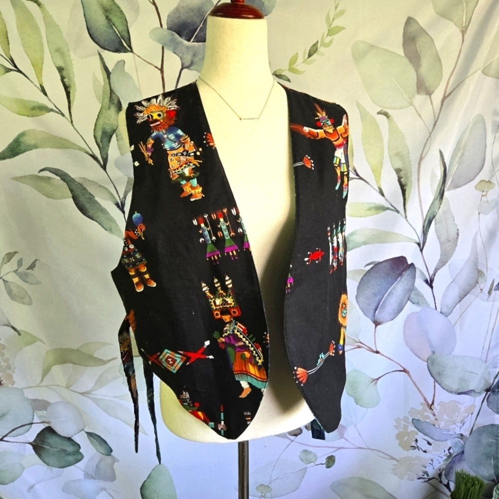 Women's Black Vest with Colorful Patterns